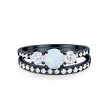 3 Stone Wedding Bridal Piece Ring Round Black Tone Lab Created White Opal 925 Sterling Silver