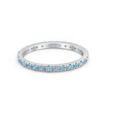 Full Eternity Stackable Band Round Simulated Aquamarine CZ Ring 925 Sterling Silver