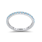 Full Eternity Stackable Band Round Simulated Aquamarine CZ Ring 925 Sterling Silver