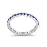 Full Eternity Stackable Band Round Simulated Blue Sapphire CZ Ring 925 Sterling Silver