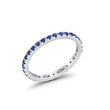 Full Eternity Stackable Band Round Simulated Blue Sapphire CZ Ring 925 Sterling Silver