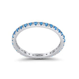 Full Eternity Stackable Band Round Simulated Blue Topaz CZ Ring 925 Sterling Silver