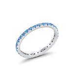 Full Eternity Stackable Band Round Simulated Blue Topaz CZ Ring 925 Sterling Silver
