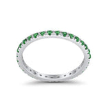Full Eternity Stackable Band Round Simulated Green Emerald CZ Ring 925 Sterling Silver