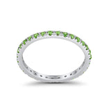 Full Eternity Stackable Band Round Simulated Peridot CZ Ring 925 Sterling Silver