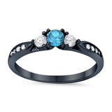 Three Stone Wedding Engagement Ring Black Tone, Simulated Aquamarine CZ 925 Sterling Silver