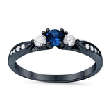 3-Stone Wedding Engagement Ring Simulated Blue Sapphire Round CZ Black Tone 925 Sterling Silver