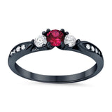 Three Stone Wedding Engagement Ring Black Tone, Simulated Ruby CZ 925 Sterling Silver