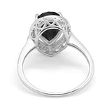 Halo Teardrop Pear Shape Simulated Black CZ Ring 925 Sterling Silver