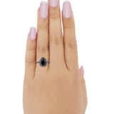 Halo Teardrop Pear Shape Simulated Black CZ Ring 925 Sterling Silver