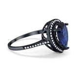 Halo Teardrop Pear Shape Black Tone, Simulated Blue Sapphire CZ Ring 925 Sterling Silver