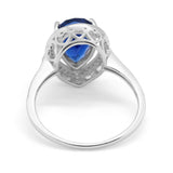 Halo Teardrop Pear Shape Simulated Blue Sapphire CZ Ring 925 Sterling Silver