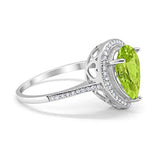 Halo Teardrop Pear Shape Simulated Peridot CZ Ring 925 Sterling Silver