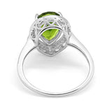 Halo Teardrop Pear Shape Simulated Peridot CZ Ring 925 Sterling Silver