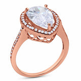 Halo Teardrop Pear Shape Rose Tone, Simulated CZ Ring 925 Sterling Silver