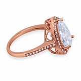 Halo Teardrop Pear Shape Rose Tone, Simulated CZ Ring 925 Sterling Silver