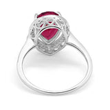 Halo Teardrop Pear Shape Simulated Ruby CZ Ring 925 Sterling Silver