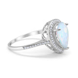 Halo Teardrop Pear Shape Lab Created White Opal Ring 925 Sterling Silver