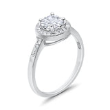 Halo Art Deco Wedding Engagement Ring Round Simulated Cubic Zirconia 925 Sterling Silver