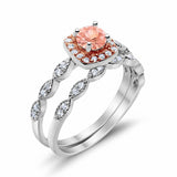 Art Deco Bridal Set Piece Ring Two Tone, Simulated Morganite CZ 925 Sterling Silver