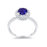 Halo Engagement Ring Round Simulated Blue Sapphire CZ 925 Sterling Silver