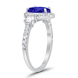 3-Stone Teardrop Ring Pear Simulated Blue Sapphire CZ 925 Sterling Silver