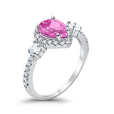 3-Stone Halo Teardrop Fashion Ring Simulated Pink CZ 925 Sterling Silver
