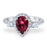 3-Stone Teardrop Ring Pear Simulated Ruby CZ 925 Sterling Silver