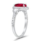 3-Stone Teardrop Ring Pear Simulated Ruby CZ 925 Sterling Silver
