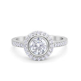Art Deco Wedding Engagement Ring Round Bezel Simulated Cubic Zirconia 925 Sterling Silver
