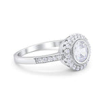 Art Deco Wedding Engagement Ring Round Bezel Simulated Cubic Zirconia 925 Sterling Silver