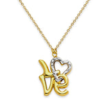 14K Two Tone Gold Love Necklace 17" + 1" Extension