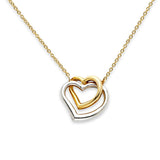 14K Two Tone Gold Double Heart Necklace 17" + 1" Extension