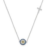 14K White Gold CZ Evil Eye Necklace 17" + 1" Extension