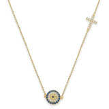 14K Yellow Gold Evil Eye Light Chain Necklace 17" + 1" Extension