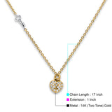 14K Two Tone Gold Micro Pave CZ Necklace 17" + 1" Extension