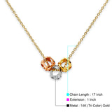 14K Tri Color Gold Perforated Ball Necklace 17" + 1" Extension