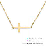 14K Yellow Gold Side Way Cross Necklace 17" + 1" Extension