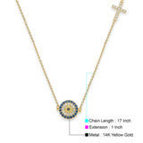 14K Yellow Gold Evil Eye Light Chain Necklace 17" + 1" Extension