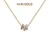 14K Tri Color Gold Necklace 17" + 1" Extension