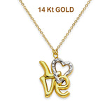 14K Two Tone Gold Love Necklace 17" + 1" Extension