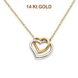14K Two Tone Gold Double Heart Necklace 17" + 1" Extension
