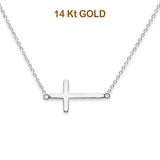 14K White Gold Side Way Cross Necklace 17" + 1" Extension