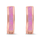 Hoop Huggie Earrings Rose Tone, Lab Created Pink Opal 925 Sterling Silver (12mm)