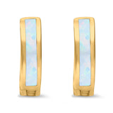 Hoop Huggie Earrings Yellow Tone, Lab Created White Opal 925 Sterling Silver (12mm)