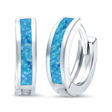 Hoop Huggie Earrings Lab Created Blue Opal 925 Sterling Silver (12mm)
