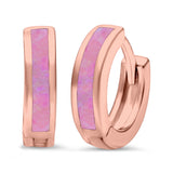 Hoop Huggie Earrings Rose Tone, Lab Created Pink Opal 925 Sterling Silver (12mm)