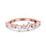 Marquise & Baguette Half Eternity Wedding Band Ring Rose Tone, Simulated Cubic Zirconia 925 Sterling Silver