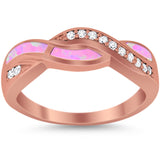 Half Eternity Weave Knot Ring Crisscross Rose Tone, Lab Created Pink Opal 925 Sterling Silver