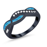 Half Eternity Weave Knot Ring Crisscross Black Tone, Lab Created Blue Opal 925 Sterling Silver